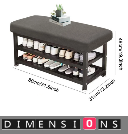 2-Tier Shoe Bench with Padded Cushion – Shoe Rack Storage Organizer with Adjustable Feet