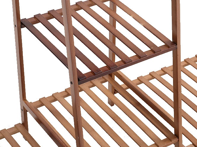 Large Wooden Clothes Rail Rack – Heavy Duty Garment Stand Corner Open Wardrobe Shelf Organizer