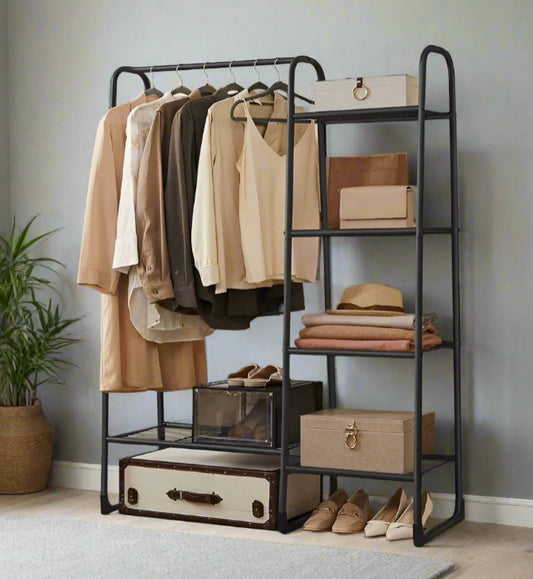 Clothes Rail Freestanding Garment Rack with 5 Storage Shelves Metal Frame – Black
