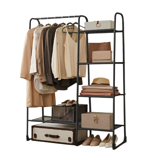 Clothes Rail Freestanding Garment Rack with 5 Storage Shelves Metal Frame – Black