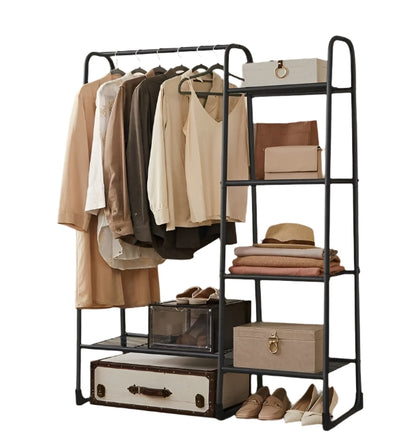 Clothes Rail Freestanding Garment Rack with 5 Storage Shelves Metal Frame – Black