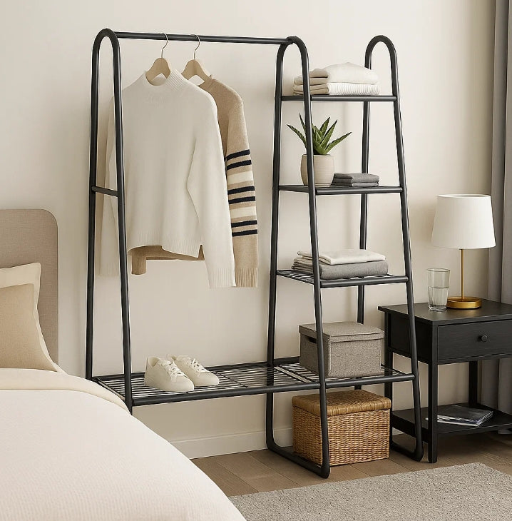 Clothes Rail Freestanding Garment Rack with 5 Storage Shelves Metal Frame – Black