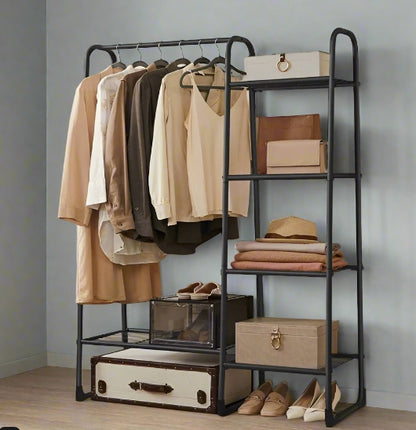 Clothes Rail Freestanding Garment Rack with 5 Storage Shelves Metal Frame – Black