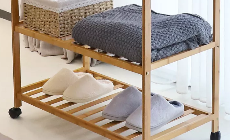 Wooden Clothes Rail Rack – Heavy Duty Garment Hanging Stand with Shelves Open Wardrobe