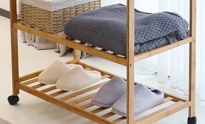 Wooden Clothes Rail Rack – Heavy Duty Garment Hanging Stand with Shelves Open Wardrobe