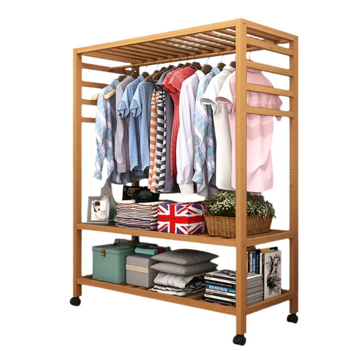 Wooden Clothes Rail Rack – Heavy Duty Garment Hanging Stand with Shelves Open Wardrobe