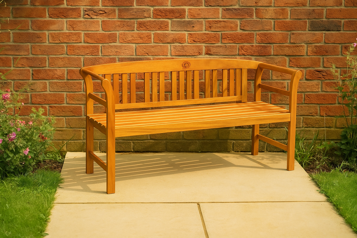 3 Seater Wooden Garden Bench with Armrest - 158cm