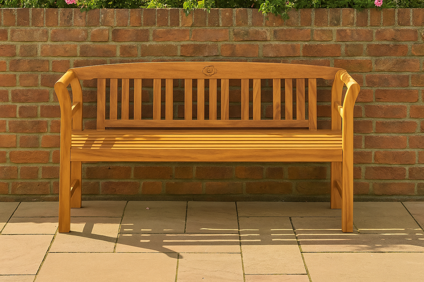 3 Seater Wooden Garden Bench with Armrest - 158cm