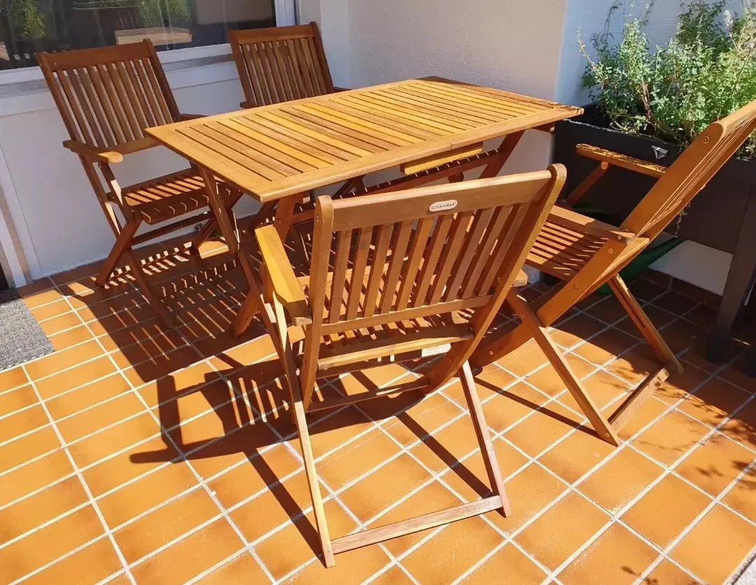 5 Piece Wooden Garden Dining Set – Foldable Outdoor Table & 4 Chairs for Patio, Balcony & Terrace