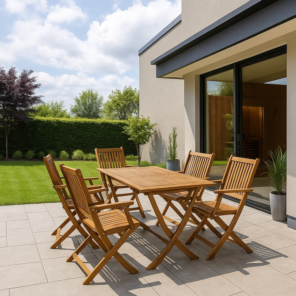 5 Piece Wooden Garden Dining Set – Foldable Outdoor Table & 4 Chairs for Patio, Balcony & Terrace