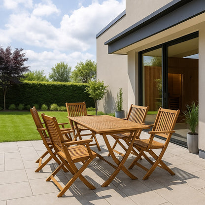 5 Piece Wooden Garden Dining Set – Foldable Outdoor Table & 4 Chairs for Patio, Balcony & Terrace