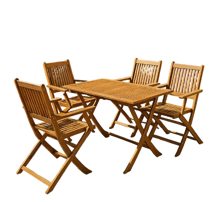 5 Piece Wooden Garden Dining Set – Foldable Outdoor Table & 4 Chairs for Patio, Balcony & Terrace
