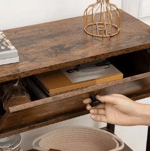 Rustic Brown Console Table with 2 Drawers – Industrial Hallway Table Sofa Side Table with Storage