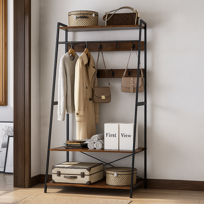 Industrial Clothes Rail Rack with Shelves & Hooks Freestanding Garment Stand Wardrobe Organizer