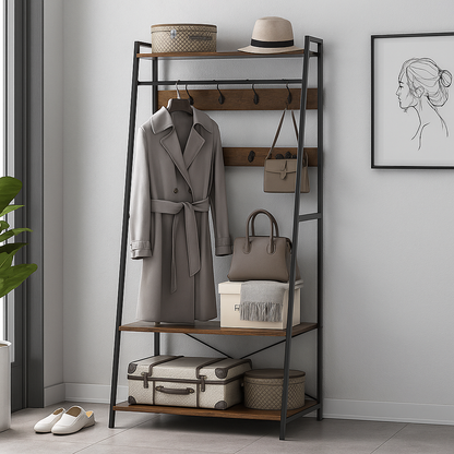 Industrial Clothes Rail Rack with Shelves & Hooks Freestanding Garment Stand Wardrobe Organizer