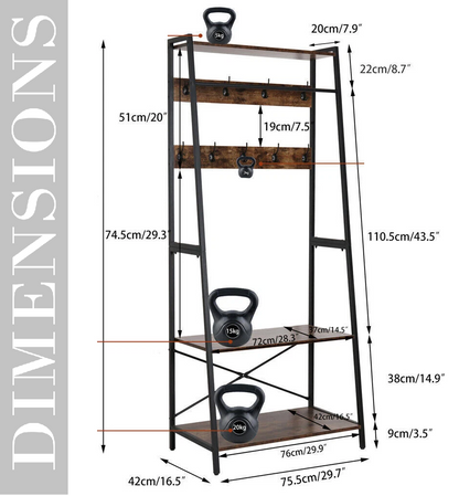 Industrial Clothes Rail Rack with Shelves & Hooks Freestanding Garment Stand Wardrobe Organizer