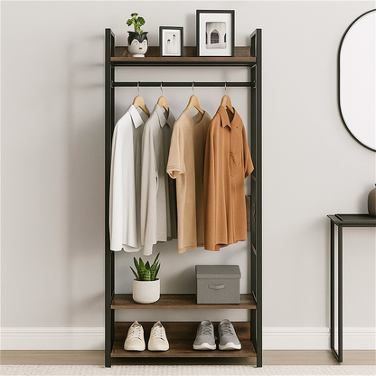 Industrial Clothes Rail Garment Rack with Shelves & Hanging Bar Freestanding Wardrobe Stand