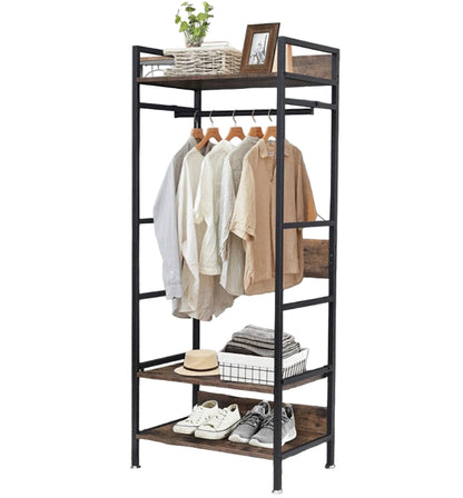 Industrial Clothes Rail Garment Rack with Shelves & Hanging Bar Freestanding Wardrobe Stand
