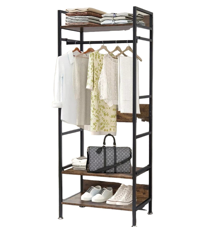 Industrial Clothes Rail Garment Rack with Shelves & Hanging Bar Freestanding Wardrobe Stand