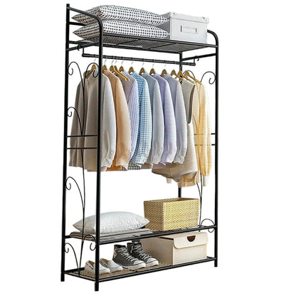 Heavy Duty Garment Clothes Rail Rack with Shelves Metal Coat Stand Hanging Pole Black