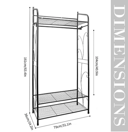 Heavy Duty Garment Clothes Rail Rack with Shelves Metal Coat Stand Hanging Pole Black