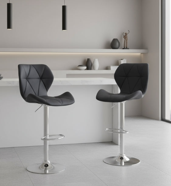 Set of 2 Adjustable Swivel Bar Stools with Backrest Gas Lift Kitchen Breakfast Chairs