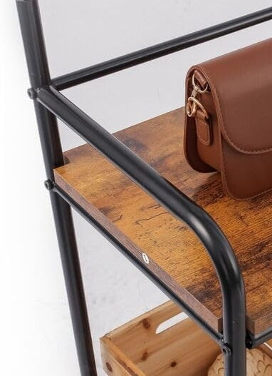 Entryway Coat Hanger Stand with Shoe Bench & Mirror Black Rustic Oak Hallway Storage Unit