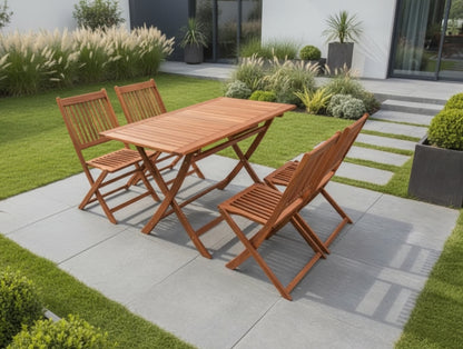 4 Seat Garden Dining Set Acacia Wood Foldable Table & Chairs Outdoor Patio