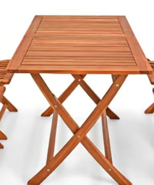 4 Seat Garden Dining Set Acacia Wood Foldable Table & Chairs Outdoor Patio