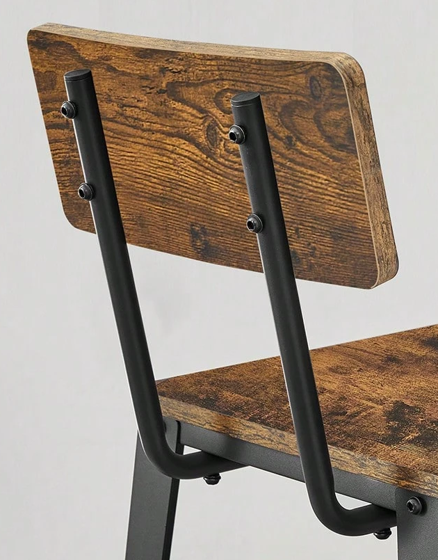 Bar Stool Set of 2 Rustic Brown & Black Industrial Kitchen Chairs with Backrest & Footrest