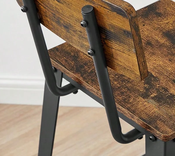 Bar Stool Set of 2 Rustic Brown & Black Industrial Kitchen Chairs with Backrest & Footrest