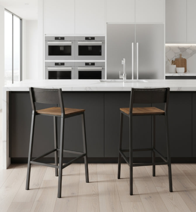 Set of 2 Industrial Bar Stools Rustic Brown & Black Breakfast Kitchen Counter Chairs