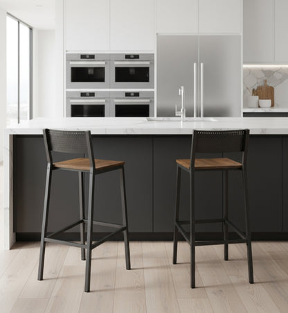 Set of 2 Industrial Bar Stools Rustic Brown & Black Breakfast Kitchen Counter Chairs