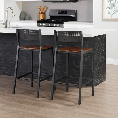 Set of 2 Industrial Bar Stools Rustic Brown & Black Breakfast Kitchen Counter Chairs