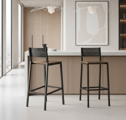 Set of 2 Industrial Bar Stools Rustic Brown & Black Breakfast Kitchen Counter Chairs