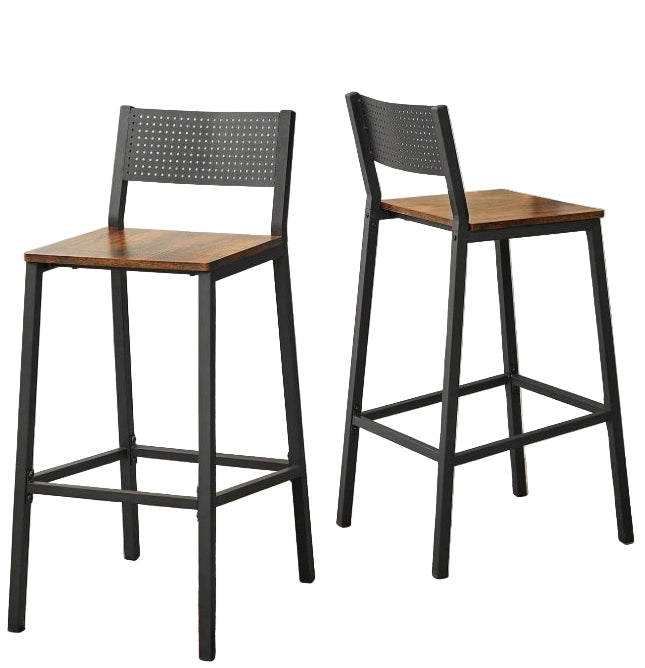 Set of 2 Industrial Bar Stools Rustic Brown & Black Breakfast Kitchen Counter Chairs