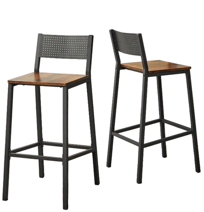 Set of 2 Industrial Bar Stools Rustic Brown & Black Breakfast Kitchen Counter Chairs