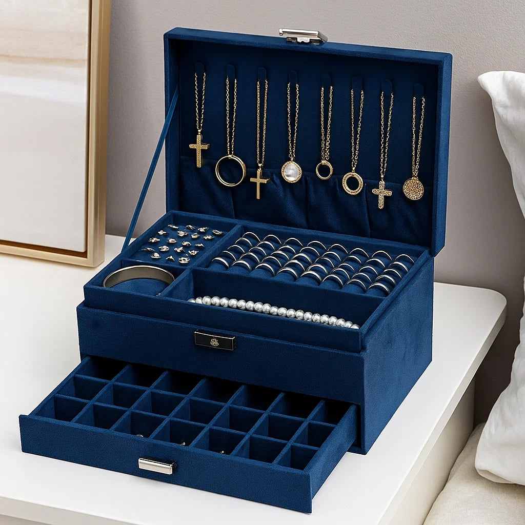 3 layer blue jewellery box