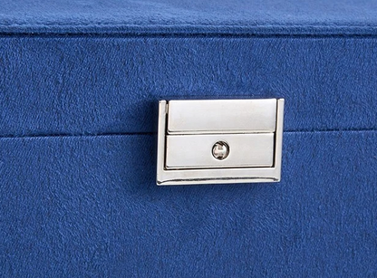 3-Layer Blue Jewellery Box with Lock, Drawer Organizer for Rings, Earrings & Necklaces
