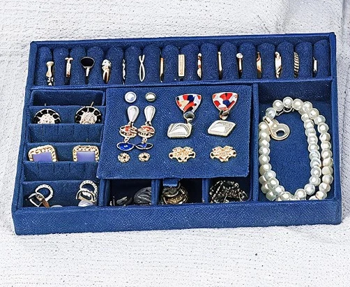 3-Layer Blue Jewellery Box with Lock, Drawer Organizer for Rings, Earrings & Necklaces