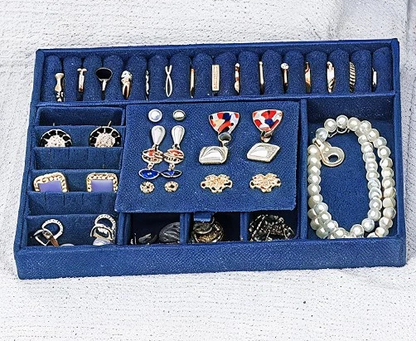3-Layer Blue Jewellery Box with Lock, Drawer Organizer for Rings, Earrings & Necklaces