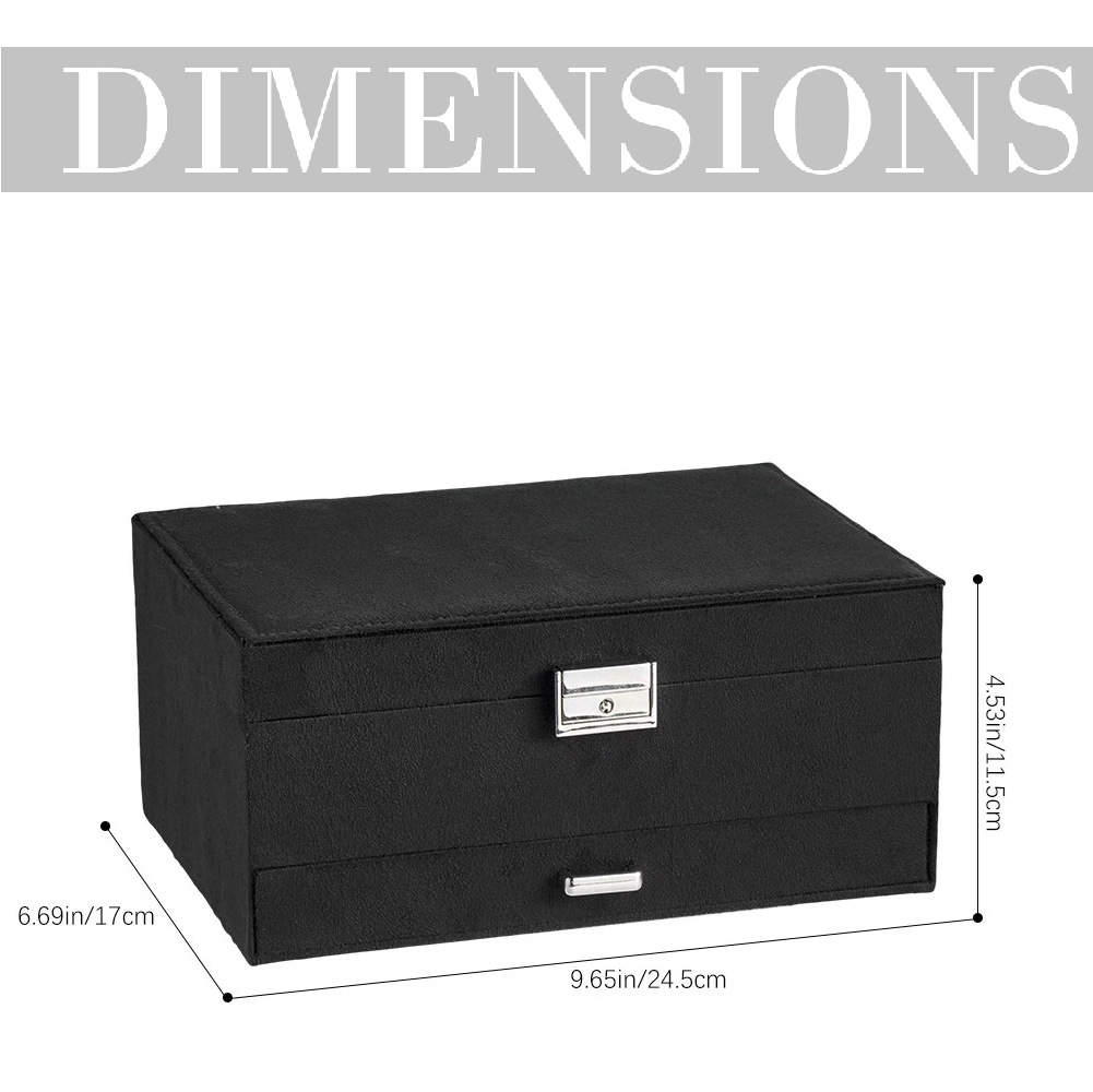 3-Layer Black Jewellery Box with Lock, Drawer Organizer for Rings, Earrings & Necklaces