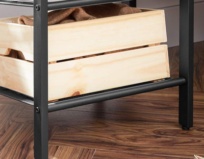 Set of 2 Industrial Side Tables – Rustic Brown & Black Nightstands with Adjustable Mesh Shelves