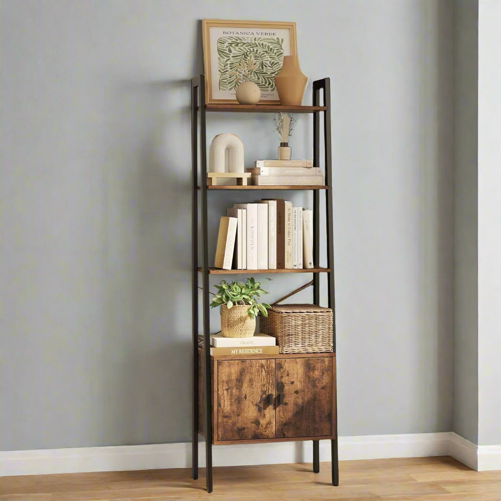 Industrial 4-Tier Shelf Ladder with Cupboard