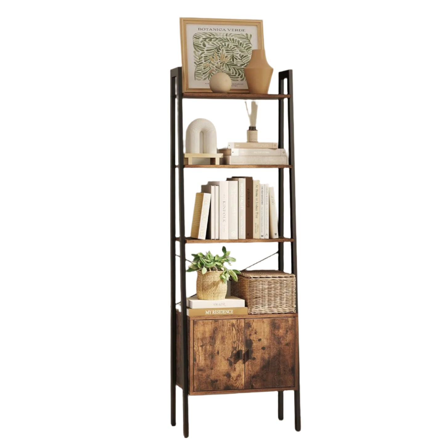 Industrial 4-Tier Shelf Ladder with Cupboard