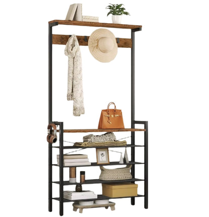 Entryway Coat Rack Stand with Shoe Storage Shelves – Industrial Hallway Organiser