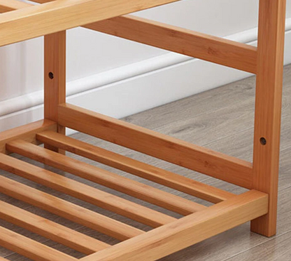 Wooden Clothes Rail Garment Rack with Storage Shelves & Pulley Wheels – Natural Wood Coat & Clothes Hanger Stand