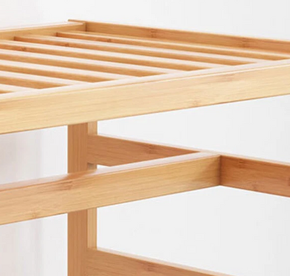 Wooden Clothes Rail Garment Rack with Storage Shelves & Pulley Wheels – Natural Wood Coat & Clothes Hanger Stand