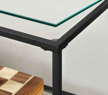 Modern 3-Tier Console Table with Tempered Glass Shelves & Black Steel Frame – 100 x 30 x 73 cm