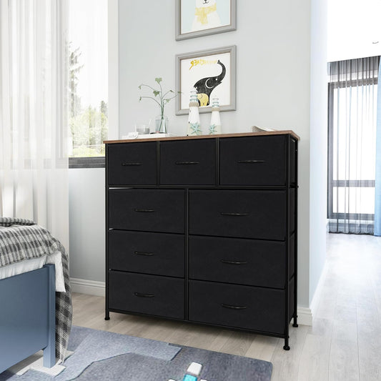 Black Chest of Drawers with 9 Fabric Drawers
